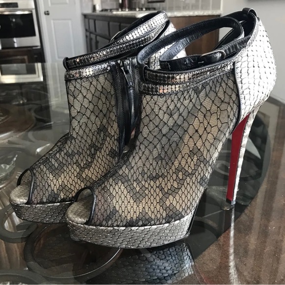 Christian Louboutin 140mm Bridget Python Lace Ankle Booties Sz 40.5 (US 10.5) - Picture 3 of 14